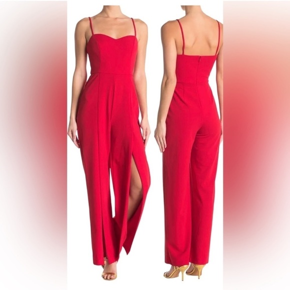 Bebe Jumpsuit Women XS Red Front Slit wide leg pant sleeveless Crepe          B5 - Picture 1 of 10